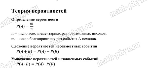 Математика: формулы по теории вероятностей для подготовки к ОГЭ
